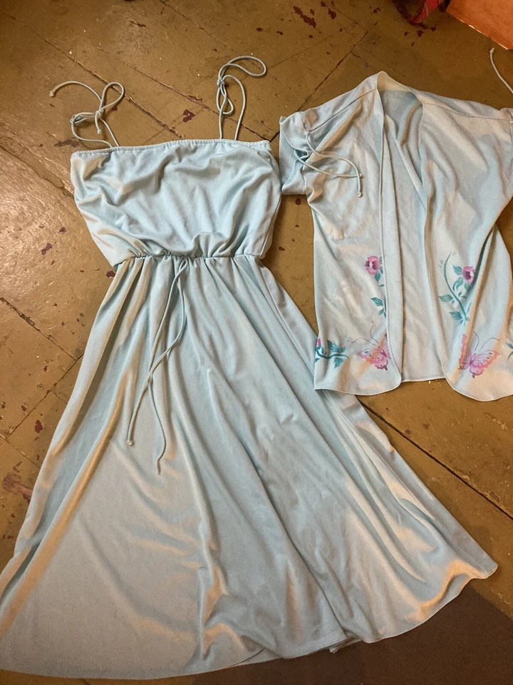 Vestido de Verano Hippie Pradera Azul Bebé Años 70 Maxi S Cottagecore Solero Foto 2 de 4