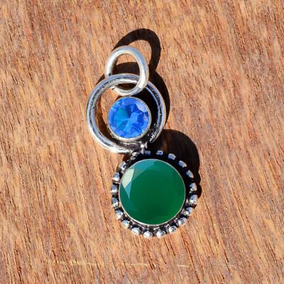 Green Onyx & Tanzanite Gemstone 925 Sterling Silver Pendant Casual Gift Jewelry