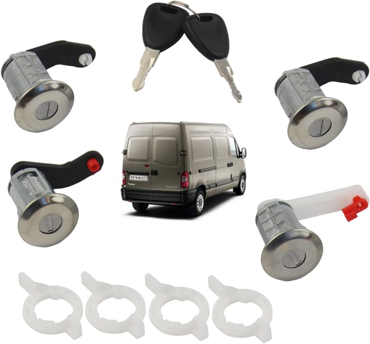 Kit serrures 4 barillets Renault Master 2 et Movano avec clés de rechange en acier