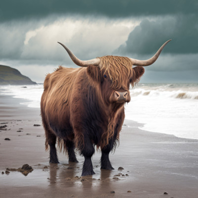Highland Kuh Bunt Öl Kunst Luxus Leinwand Wand Bild Druck Strand Hintergrund