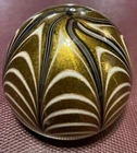Vintage Murano art glass gold foil, white, black pulled feather paperweight EUC