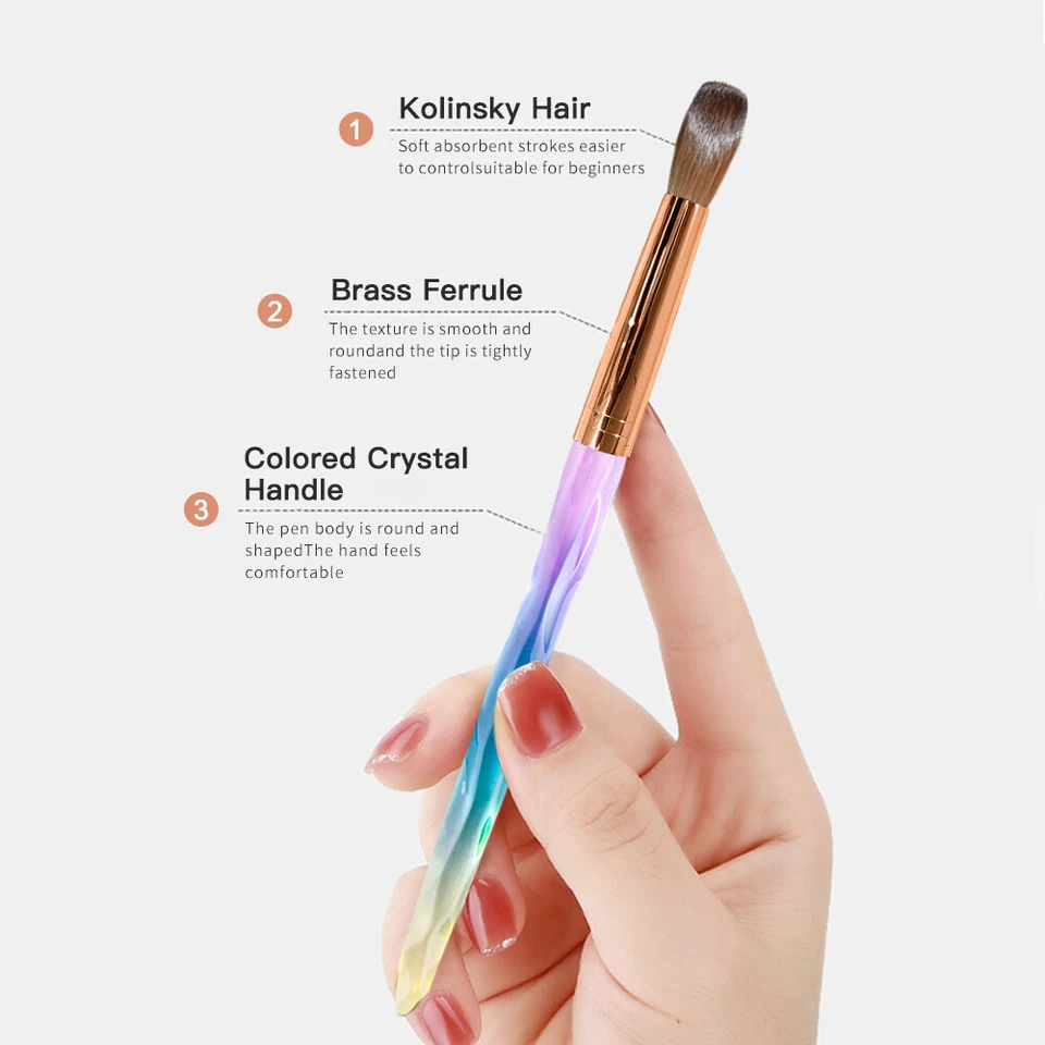 Cepillo de uñas 100 % puro acrílico Kolinsky de alta calidad mango arco iris diamante 8-16 Foto 4 de 4