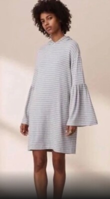 lou and grey signature soft dress & SIgnaturesoft Striped Bell Sleeve Hooded Grey/White Medium NWT Toni