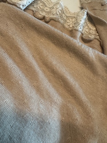 Y2K Vintage Lace Long Sleeve Women’s Top Beige Pullover Turtleneck Blouse M - Picture 6 of 6