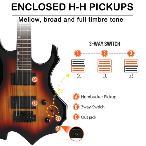 34" Full Black Electric Guitar with AMP Bag Strap Picks Shake Cable Wrench Tool - Picture 9 of 29