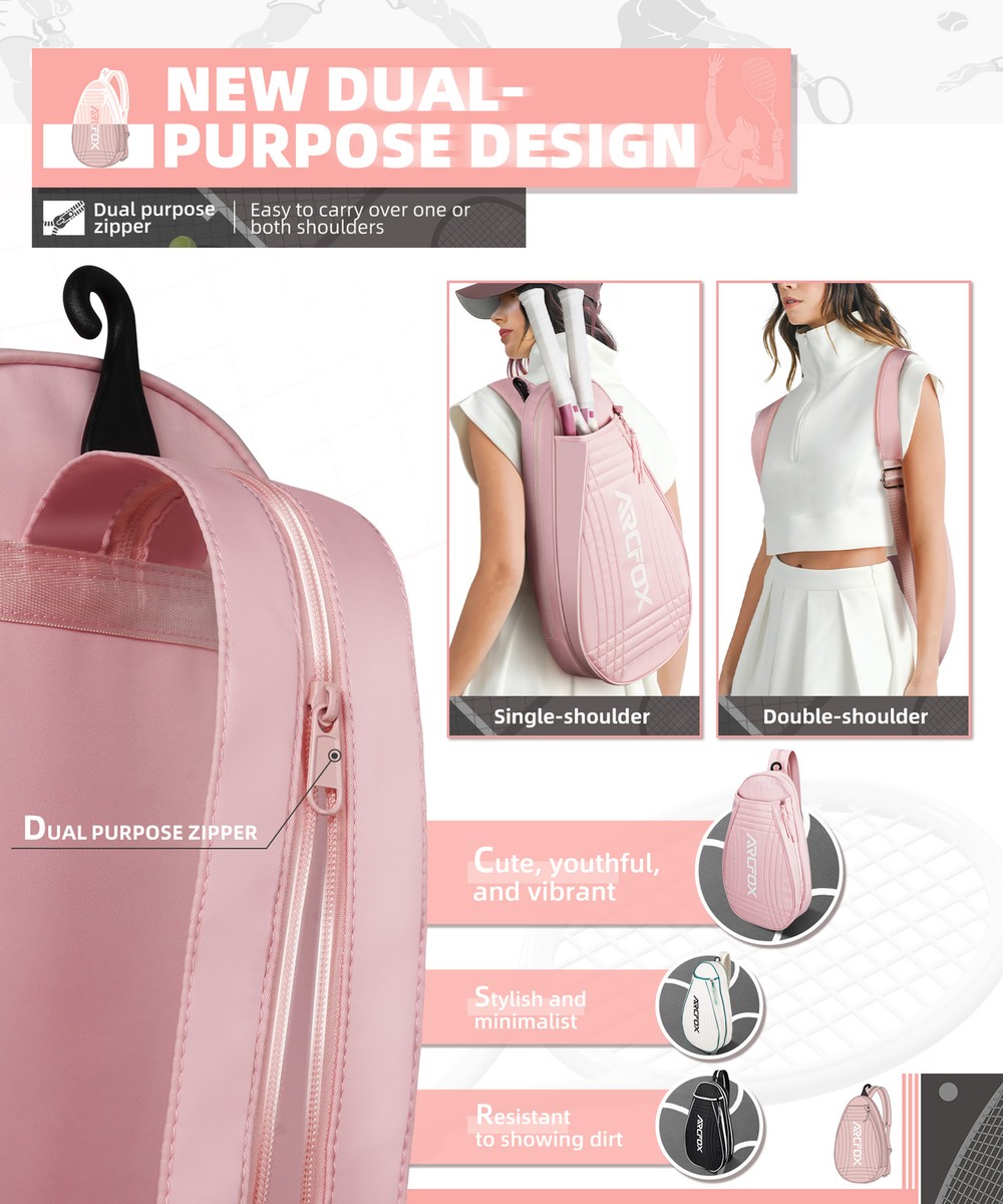 Large Capacity Pink Tennis Racket Bag Backpack Crossbody For