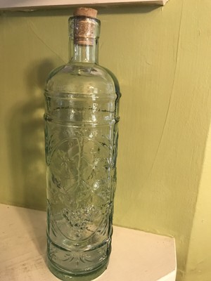 Vintage embossed grapes green tint glass 12" wine bottle with cork | eBay