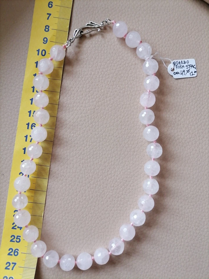Collana QUARZO ROSA Nat Sfacc cm 49 mm 12 nuova argento tibetano - Immagine 3 di 4
