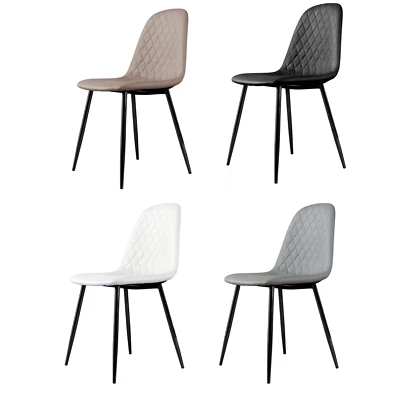 CORONA x2 Hatched Faux Leather and Black Metal Leg Kitchen Dining Chairs - Image 1 of 4