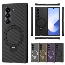 For Samsung Galaxy Z Fold 6 5 4 Mag Safe Ring Stand Fiber Pattern Rugged Case 