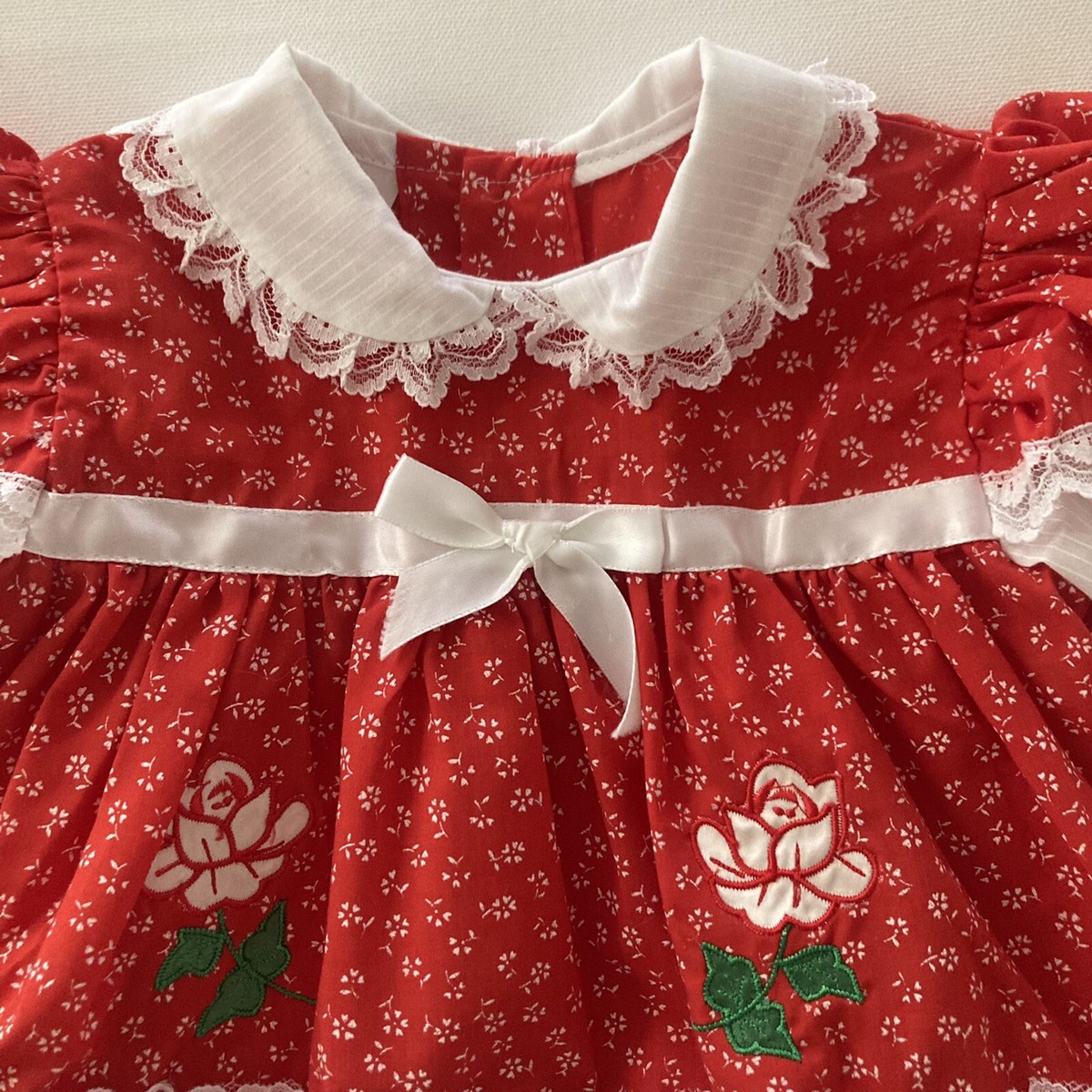Vintage Baby Girl 18 Months Dress Red Floral Ruffle Lace | eBay