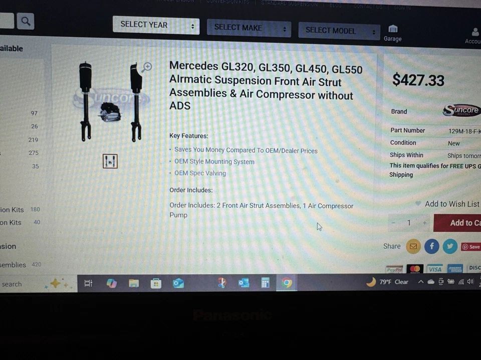 Передняя пара пневматических стоек для Mercedes X164 GL350 GL450 W164 ML320 ML350 - Изображение 3 из 3