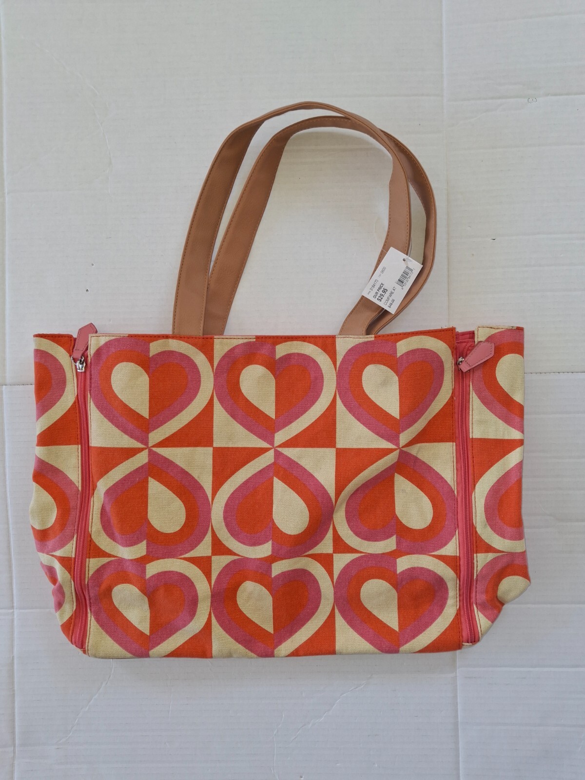 DSW Pink & Orange Heart Tote with Magnetic Snap & Faux Leather Straps