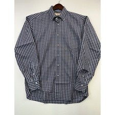 Luciano Barbera Button Down Shirt Mens Medium Navy Blue Plaid Italy Cotton