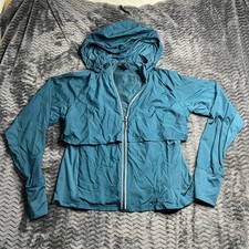 All in Motion Women's Run Track Sport Jacket Hooded Windbreaker Teal Size L