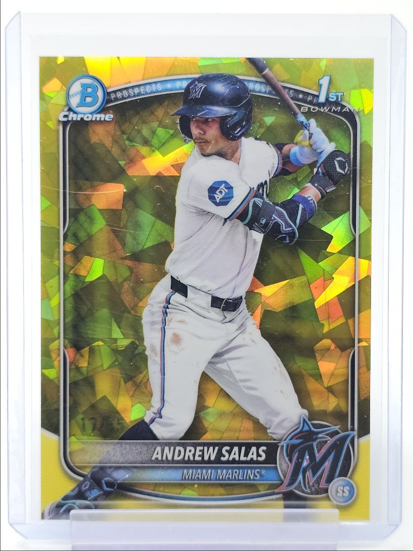 ANDREW SALAS 2025 BOWMAN CHROME 1ST SAPPHIRE YELLOW MARLINS /75 Q2045