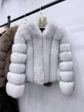 Strip Real Fox Fur Coat Women's Short Thickened Warm Coat Jacket Overcoats