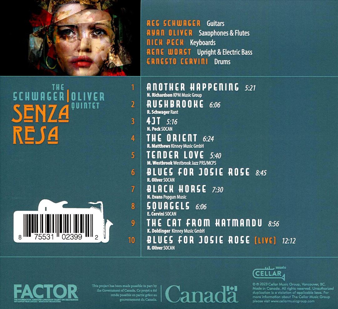Reg Schwager/Ryan Oliver Quintet Senza Resa New Cd