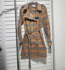 love M. Womens Plaid Belted Trench Coat M Bei...