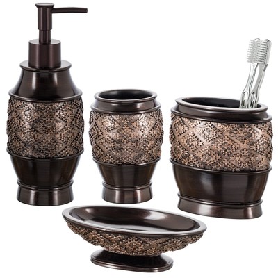 Dublin Brown Bathroom Accessories Set Complete - 4 Pc. Bathroom Sets Accessories