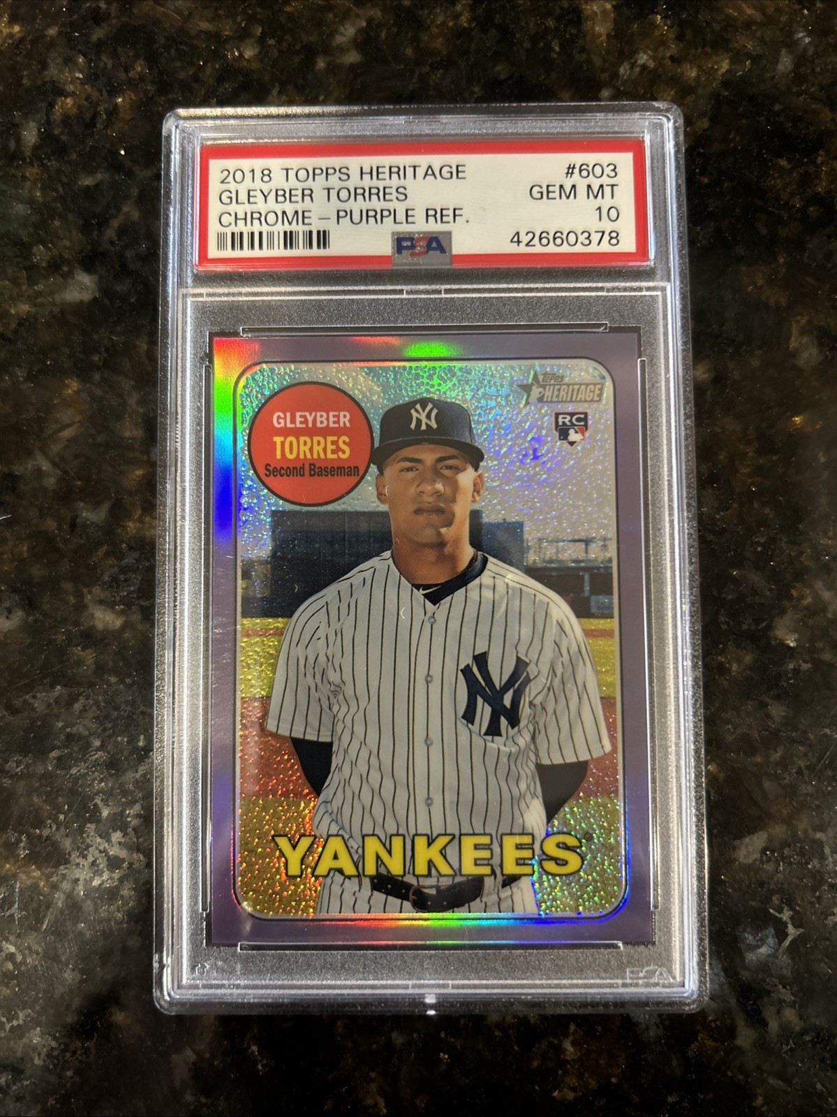 2018 Topps Heritage Gleyber Torres Purple Refractor /250 Chrome RC #603 PSA 10