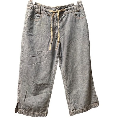 Next Petite Blue Cotton Cropped Wide Leg Drawstring Pants UK 10 EUR 38 947-900