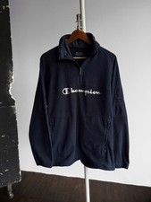 Pile Champion USA da uomo vintage anni 90 blu navy Spell Out quarto di zip ta...