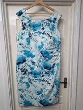 Jacques Vert Plus Size 20 Dress Blue White Floral Cotton Lined Cruise Holiday