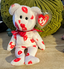Ty Beanie Babies Smooch White Bear Red Lips Bow Plush 2001 Vintage Ages 3