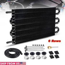Car Transmission Oil Cooler Universal 6 Row Aluminum Radiator +Hose Kit Black