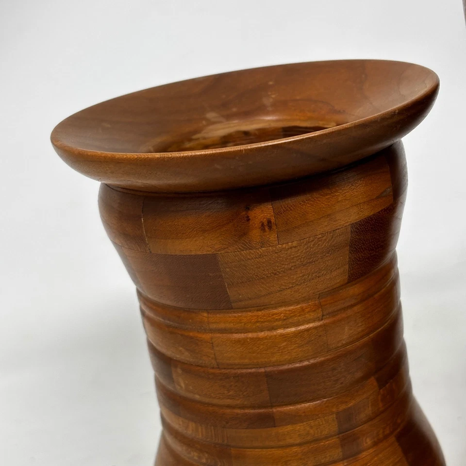 Набор из 2 современных деревянных ваз середины века ручной работы для домашнего декора - Изображение 2 из 4