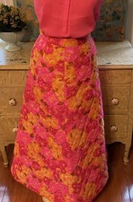 Vintage Custom Pink Yellow Quilted Floral Maxi Skirt-XS/S