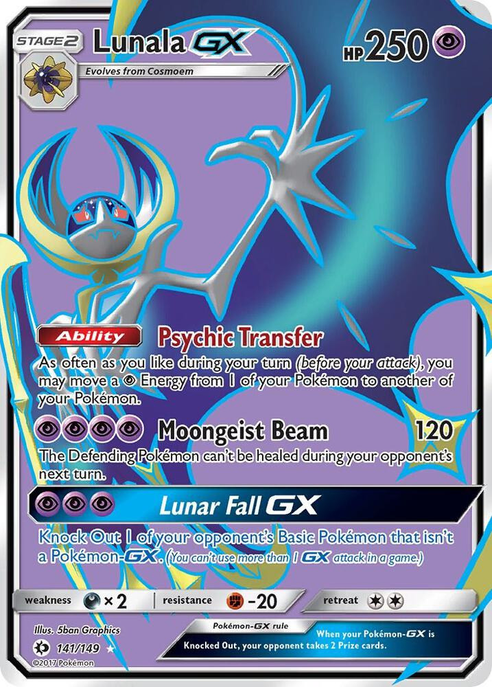 Lunala GX 141/149 - Sun & Moon - Full Art Holo Pokemon Card - Near Mint (NM)