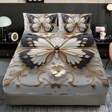 Three-dimensional White Embossed Butterfly Fitted Sheet Set 1 Fitted Sheet High-