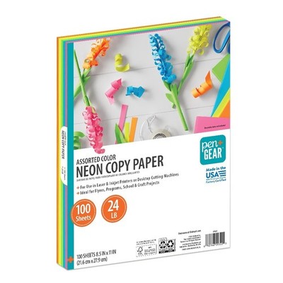 Assorted Neon Copy Paper, 8.5'' x 11'', 24 lb, 100 Sheets