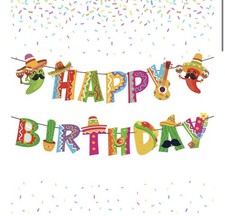 2Pcs Mexican Happy Birthday Fiesta Banner Colorful