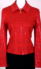 ST.JOHN Women's Red Sequins Print Throughout Shimmer Rhinestone Zip Jacket Sz 8