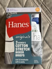 3PCS Hanes Originals Women's Mid-Thigh Boxer Brief Underwear Breathable Cotton