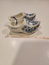 Holland Small Blue  White Souviner Wooden Shoes 3.5  L Hand Carved Wood