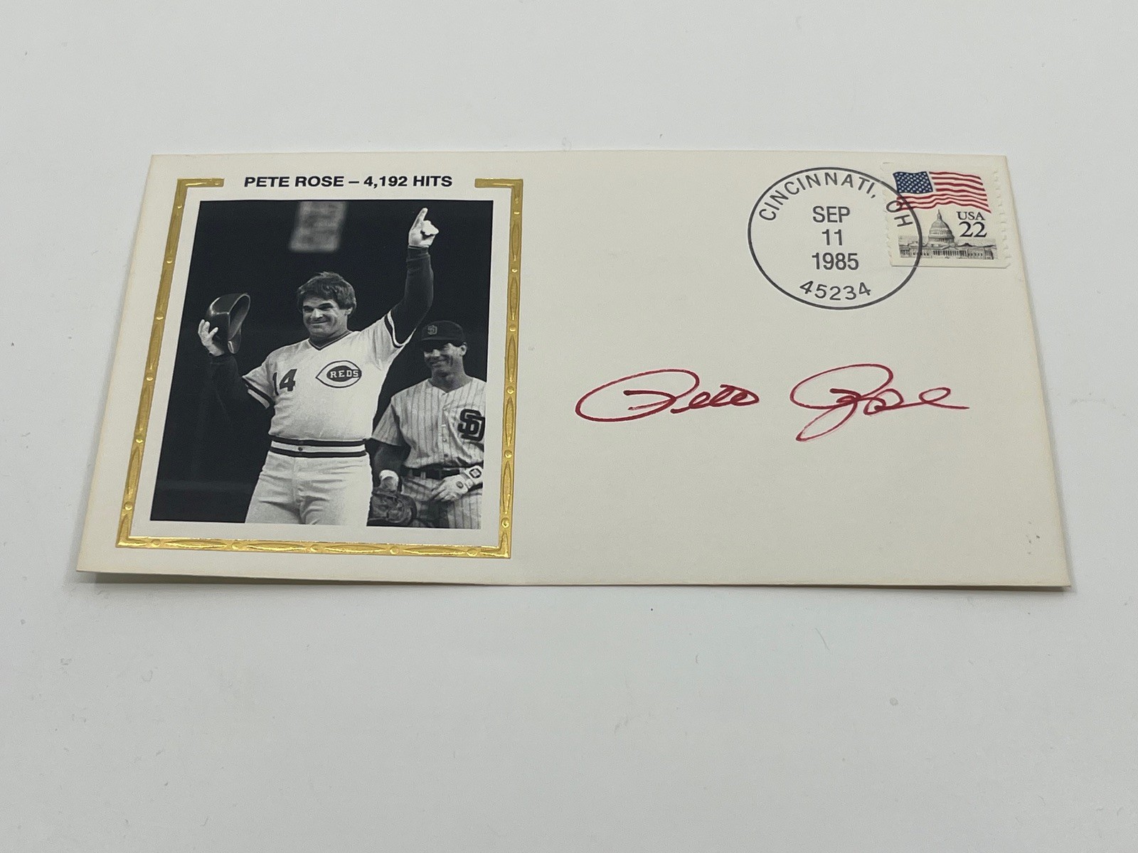 Pete Rose Reds 4,192 Hits Signed Autograph First Day Cover Action PSA DNA *85