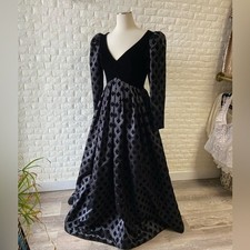 Vintage 1960s Adele Simpson Black Velvet Diamond Detailed Satin Skirt Full Gown