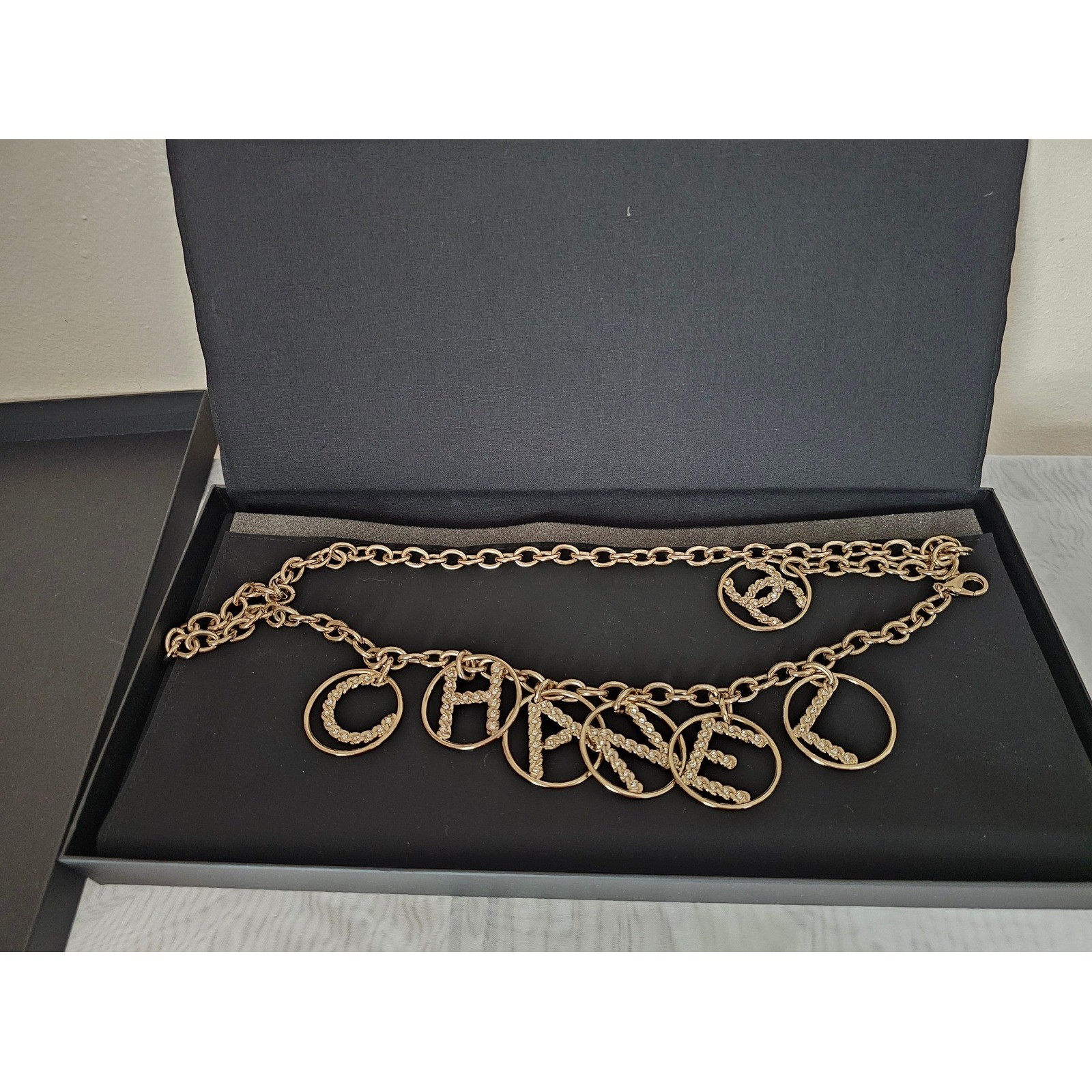 CHANEL Interlocking CC Logos Charm Rhinestone Gol… - image 10