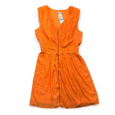 Bar III Orange Sleeveless Zip-Front V-Neck Pleated Skater Dress - Size XL