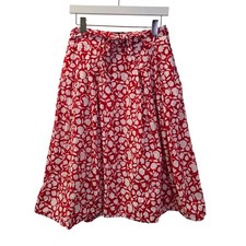 Talbots 100 Cotton Tulip Floral Textured A-Line Belted Skirt Size 6