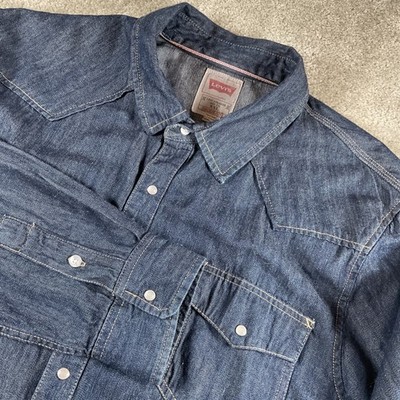 Levi's Modern Western Denim Shirt XXL Blue Long Sleeve Snap Button Pockets