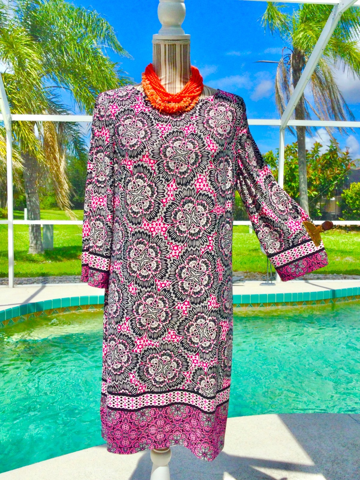 CHICOS Turquoise, White DRAMATIC Batik Design XLI… - image 16