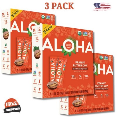 Organic Vegan Protein Bars Chocolate Peanut Butter  3 Pack (15 Bars) Gluten Free