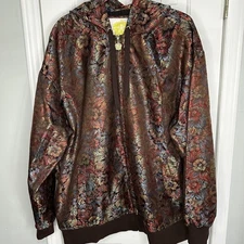 VTG Y2k 4 Father Floral Brocade Bomber Jacket Men’s 2x With Crown Zipper