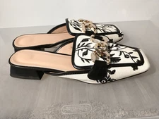 Women Unbranded Sz 7 / 38 Flat Slipon Floral Mules Chain Comfort Dress Shoes