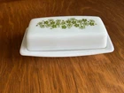 Vintage Pyrex Butter Dish with Lid, Spring Blossom Crazy Daisy 72-B green/white